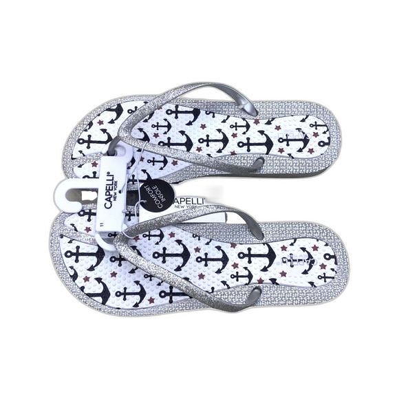 Capelli NY Silver Nautical Wedge Comfort Flip Flop Sandals, Size 11 NEW - Picture 2 of 4